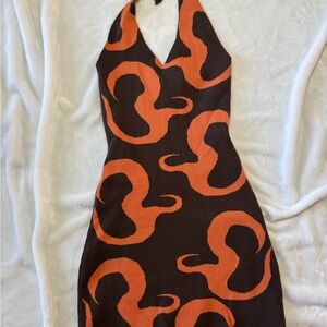 Peppermayo Black and Orange Swirl Mini Dress